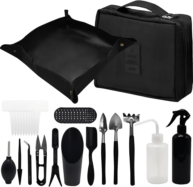 JNUYISW Gartenwerkzeug Set, 17 Stück Mini Pflanzen Werkzeug Set mit Faltbarer Gartenmatte Pflanzmatte Sukkulenten-Werkzeuge Bons — Werkzeug-Sets