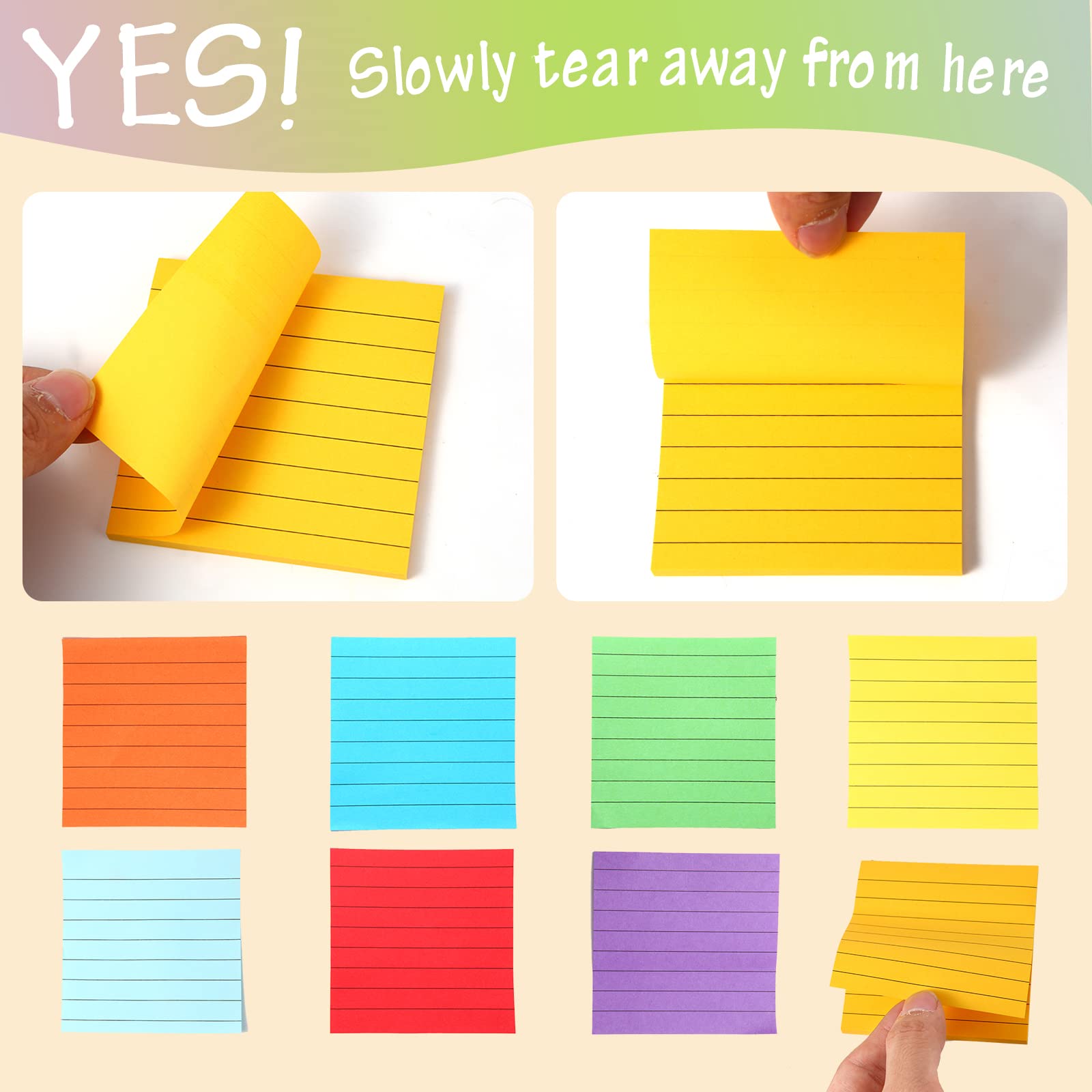 64 Stück linierte Haftnotizen, 7,6 x 7,6 cm, selbstklebende Notizen mit Linien, hell liniert, Haftnotizen, selbstklebende Memo-Papiere mit Linien für Büro, Zuhause, Schule, Meetings (64)