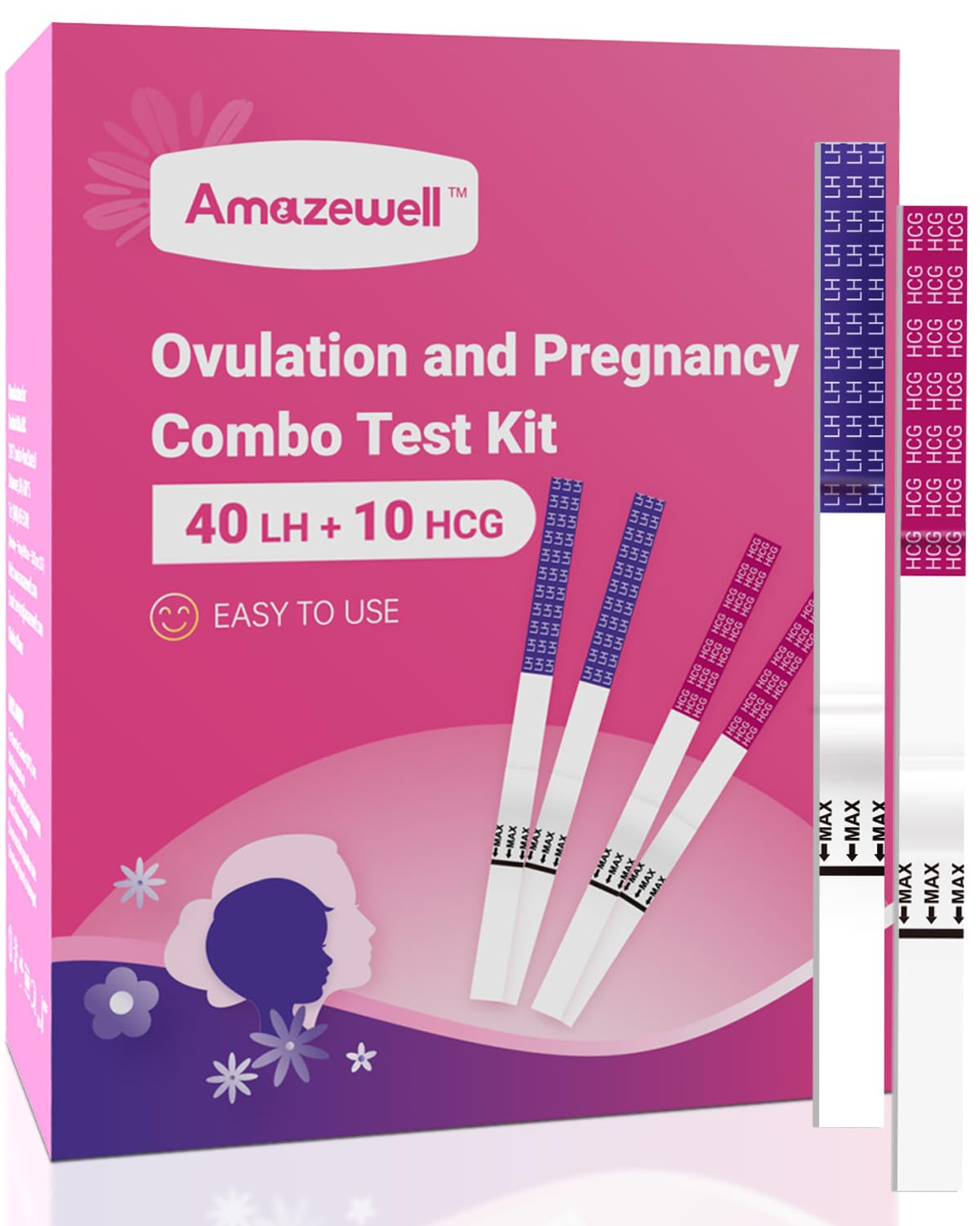 Ovulation and Pregnancy Test Strips, Amazewell Easy at Home Ovulation Strips for Women, Accurate Early Detection, 40 Ovulation Test Strips with 10 hCG Pregnancy Strips