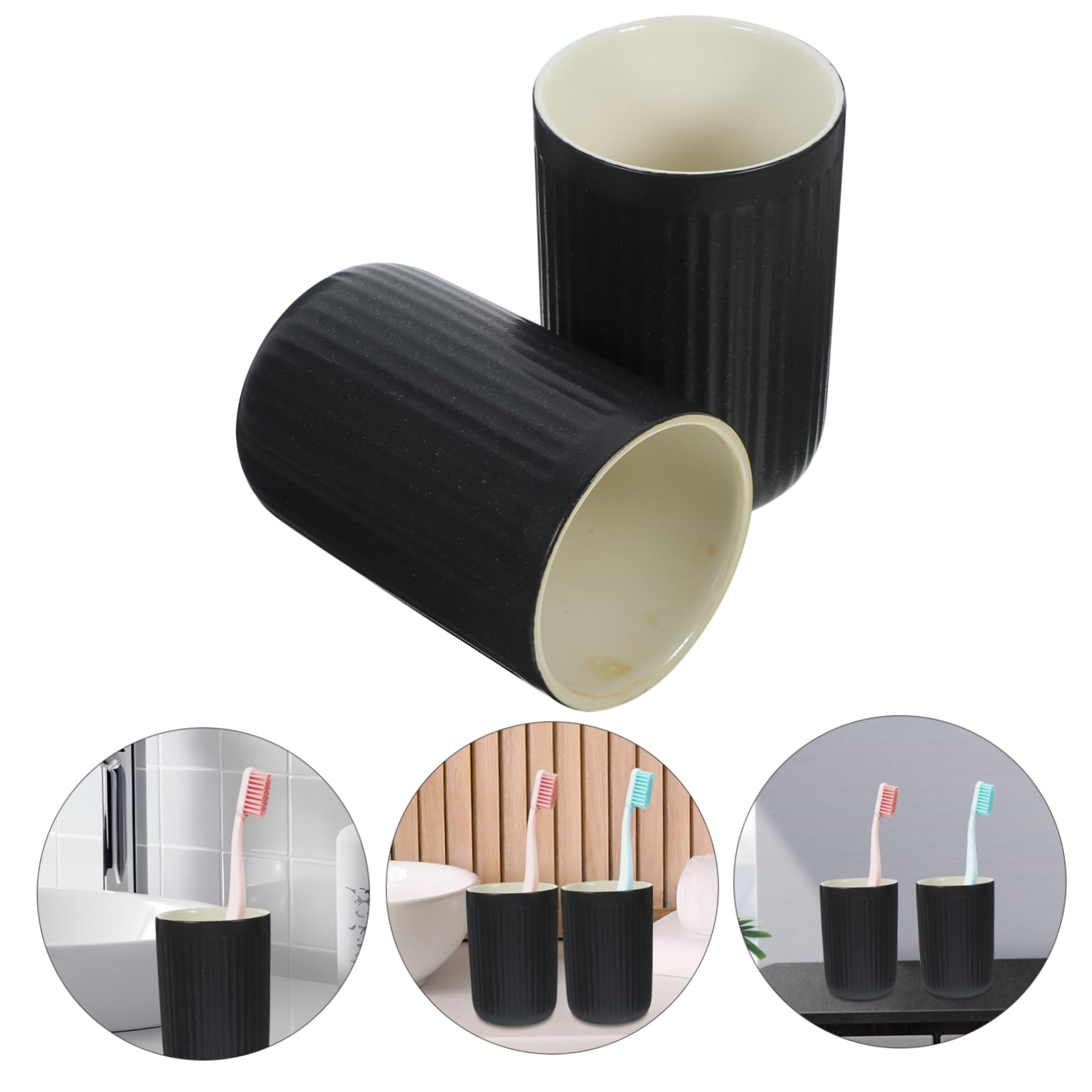 Tazas De Baño Cerámicas 2 Unidades Estilo Retro para Cepillos De Dientes Enjuague Bucal Lavado