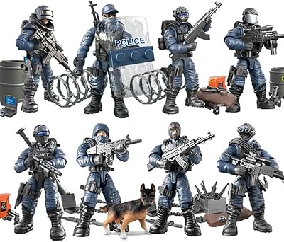 ENHANA 8 PCS Building Block City Policeman Action Mini-Figures with Multiple Military Weapons Accessories SWAT Model Equipment Assembly Building Toys Party Favors Gift for Boys
