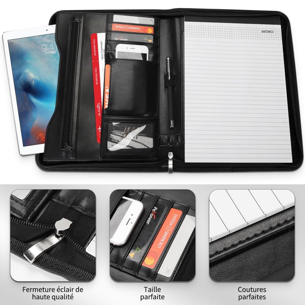 LOETAD Porte Documents A4 Homme Cuir Organiseur Bureau Support Presse-Papiers Poche Téléphone