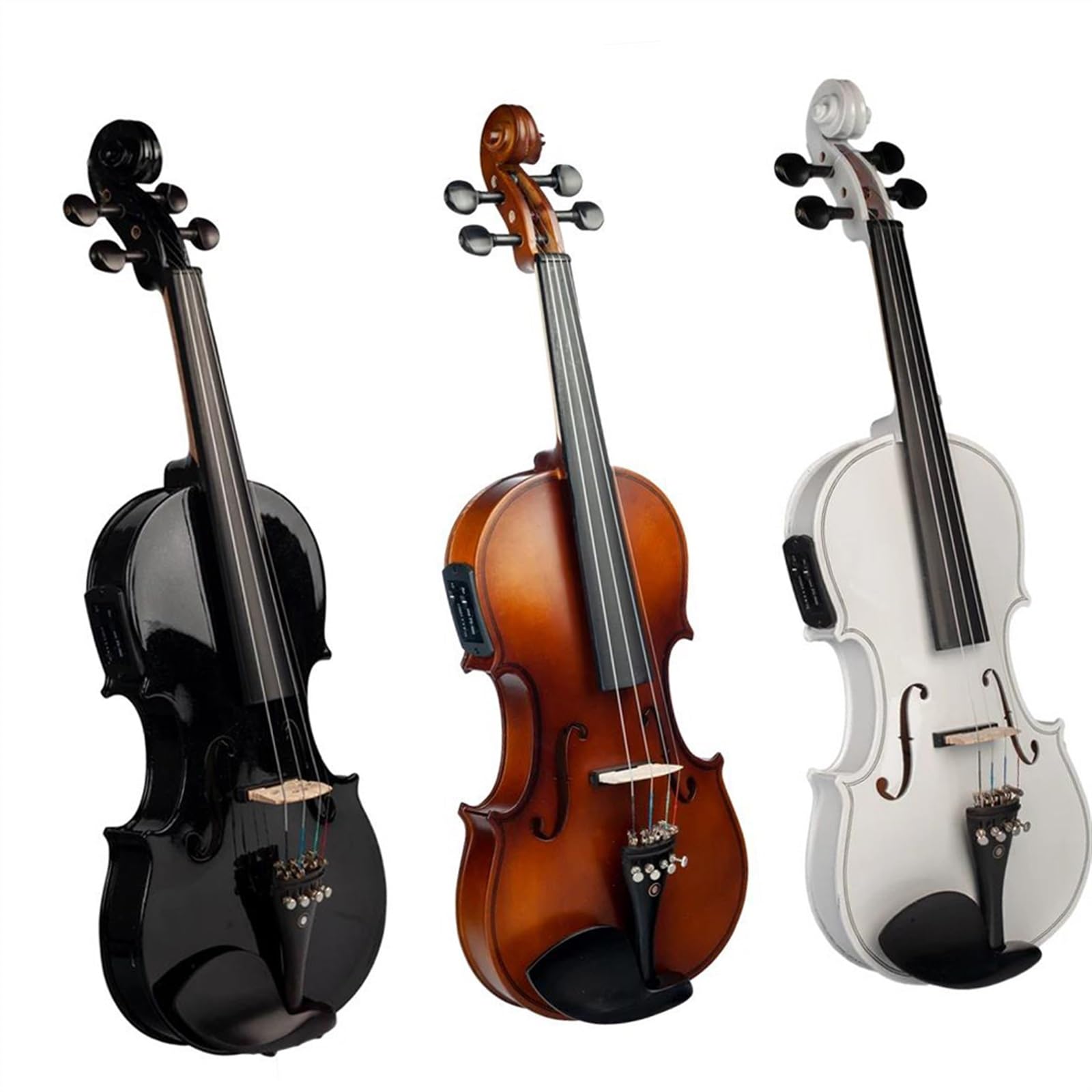 Violine 4/4 Größe Akustik-Elektro-Violine Geige Brasilholz Bogen Audiokabel Brücke Violine Tragetasche(Black Color)