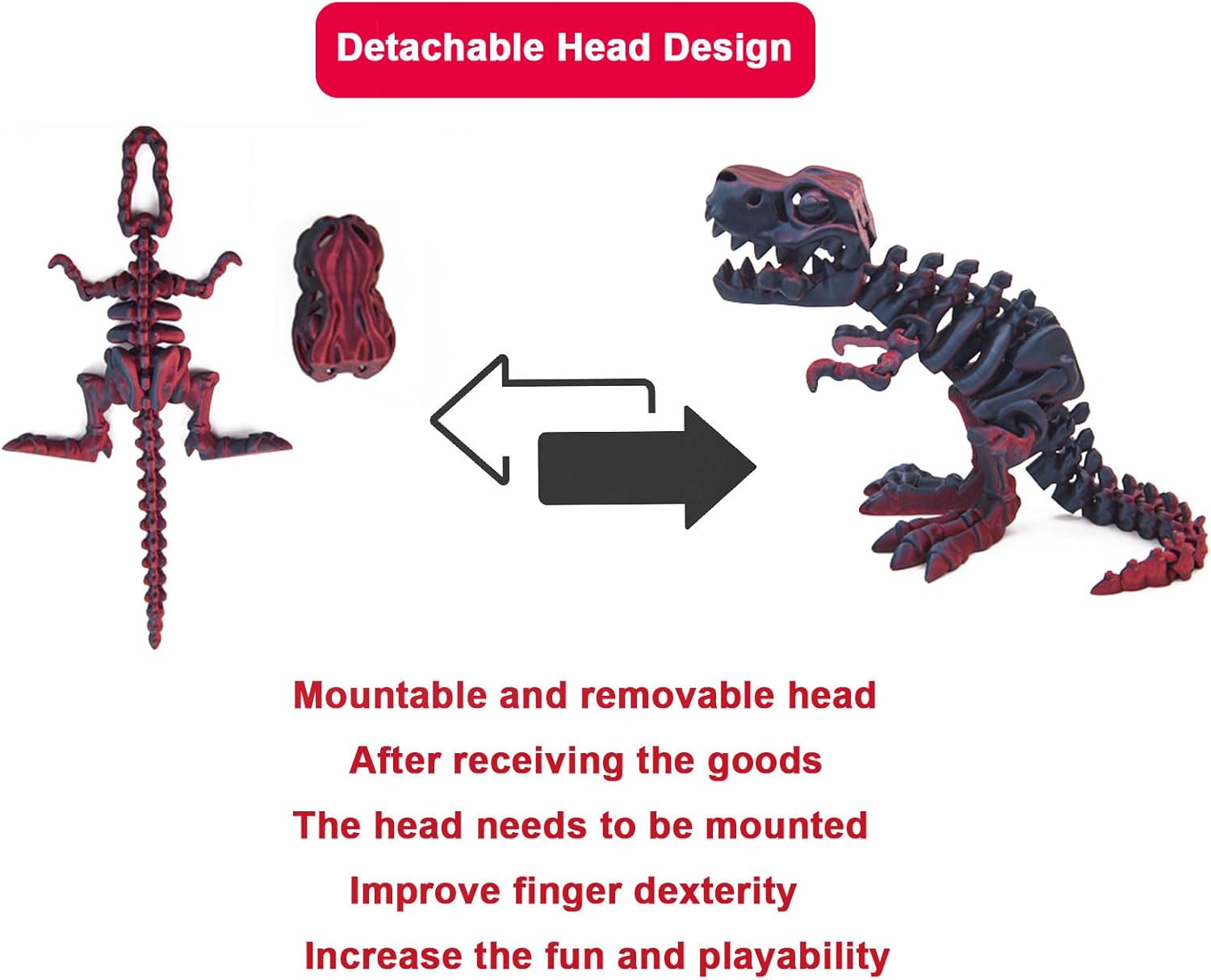 3D Printed Dinosaur with Bone Toy,Articulated Tyrannosaurus Rex, Mystery Crystal Dinosaur Decor Collectible