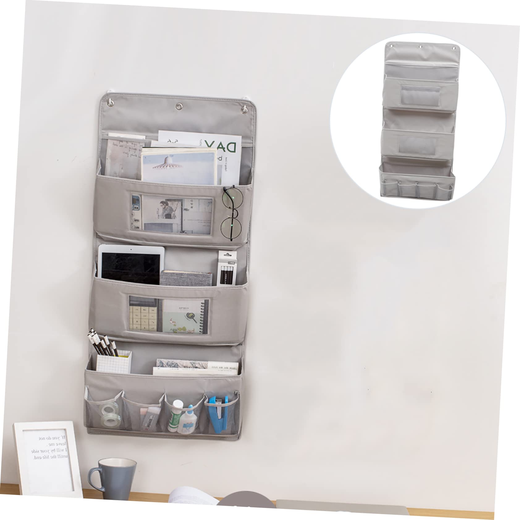 Mobestech Bolsa de Almacenamiento para Colgar en Pared, 3 Capas, Tela Gris, Organizador Colgante para Armario, Hogar y Dormitorio, Solución Funcional para Armarios y Puertas