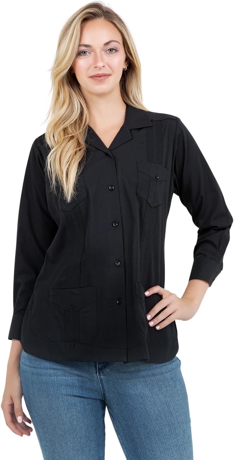 Mojito Women's Cotton Blend 3/4 Sleeve Guayabera 4-Pocket Design