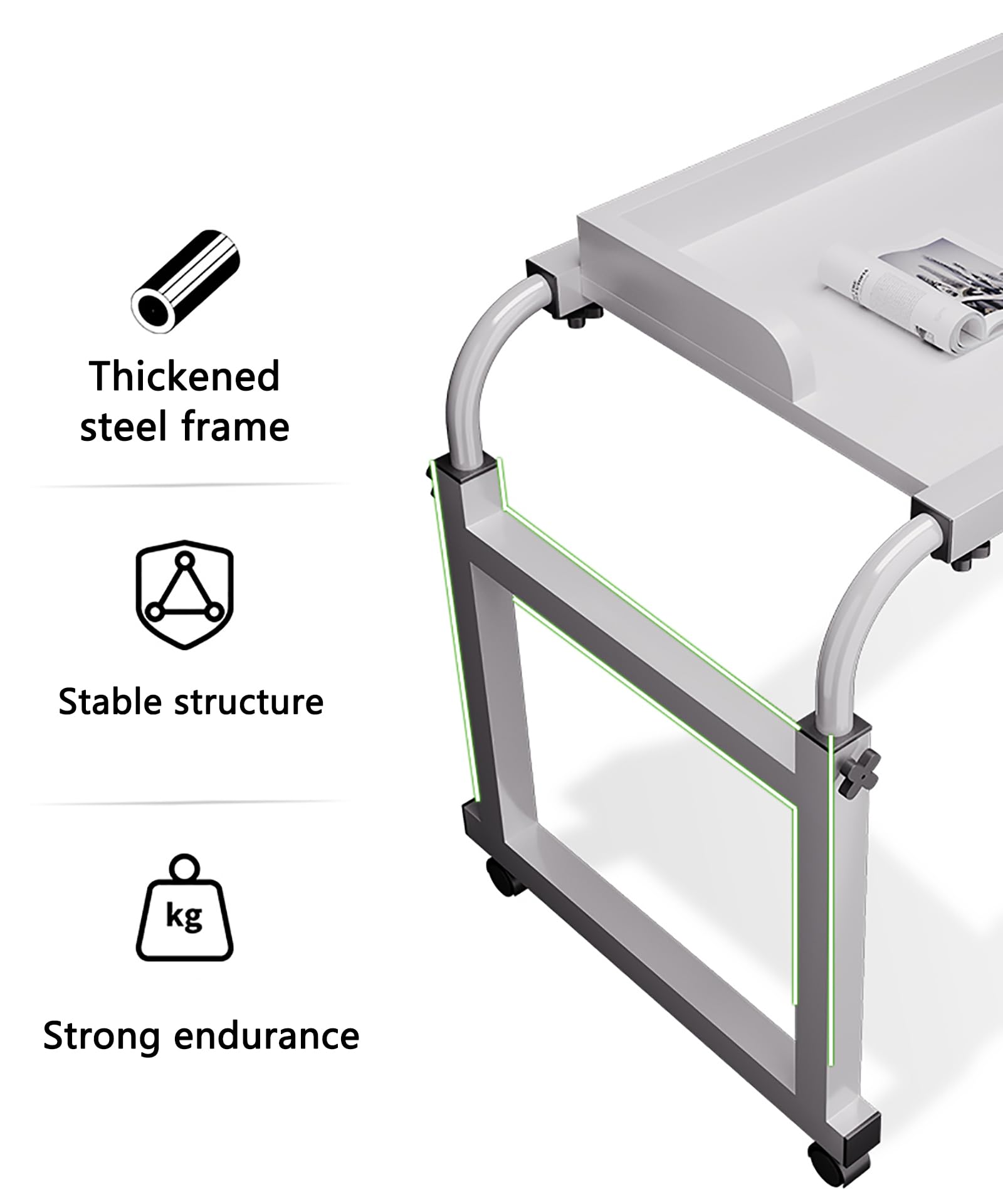 Mesa de Hospital sobre la Cama para Uso doméstico giratoria, sobre la Mesa de la Cama con Ruedas, Mesa de Altura Ajustable, Mesa de la Cama del Hospital, Carrito para sillas, Escritorio para