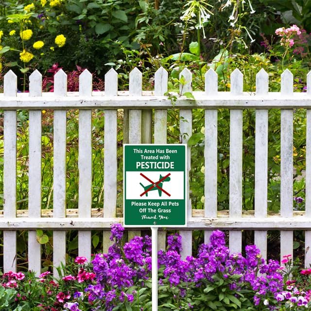 Area Treated with Pesticides, Keep Pets Off Grass Signs for Yard with Stake, Sturdy Aluminum Sign Rust Free, Sign Decoration for Yard Garden Lawn Outdoor 7"×8.8" - Image 4
