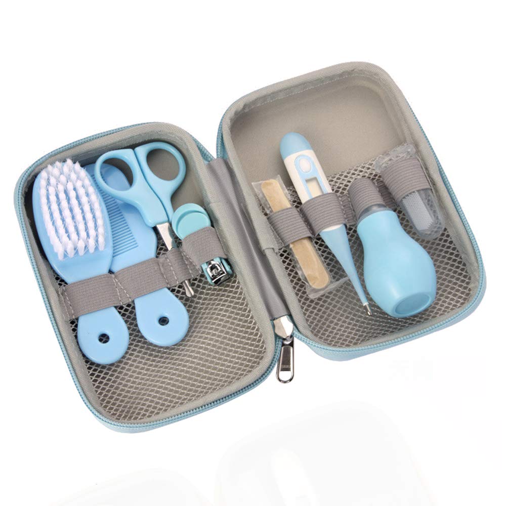 ZELINYE Baby Grooming Kit, 8 in 1 Baby Hair Brush/Nail Clipper/Nose Cleaner/Finger Toothbrush/Nail Scissors/Manicure Kit for Baby Care Keep Healthy
