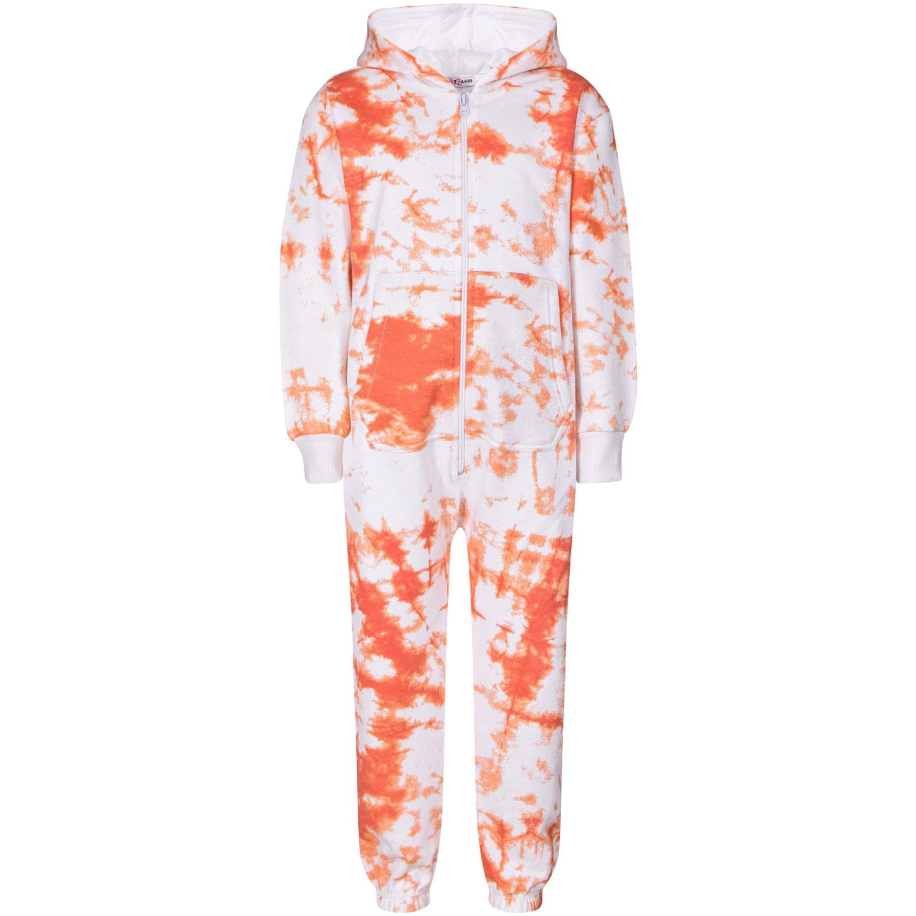 A2z 4 Kids Girls Tie Dye Orange Plain Boys Camouflage Onesie One Piece Super Soft - Fleece Onesie 250 Orange 9-10