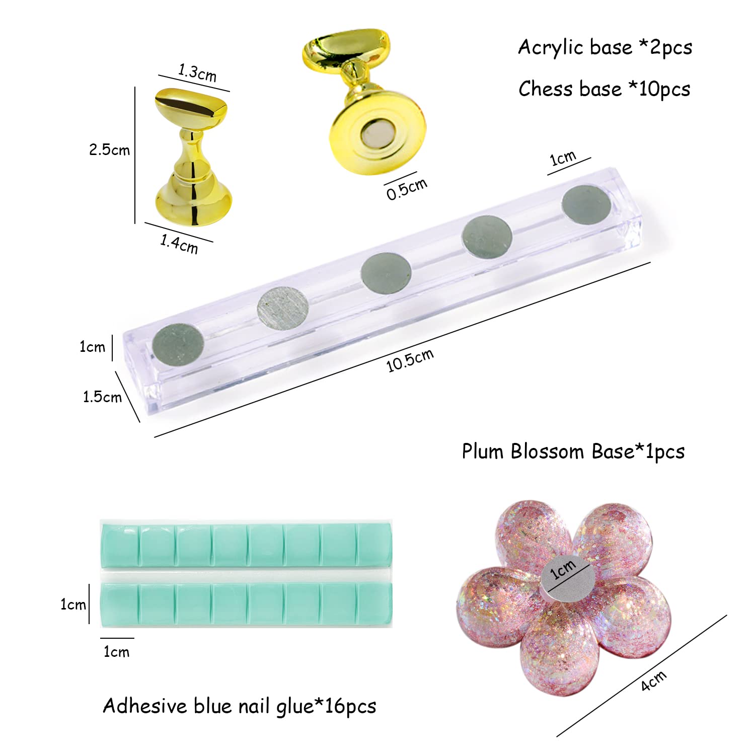 10pcs Acrylic Nail Art Display Stand with 3 Bases Nail Art Holder Base Crystal Nail Art Stand Magnetic for Nail Art Skills Practice Stand DIY Nail Art Nail Art Tools Art Salon Gold - Image 2