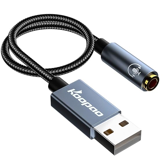 USB to 3.5mm Jack Audio Adapter, Koopao 2in1 External USB Sound Card, 3
