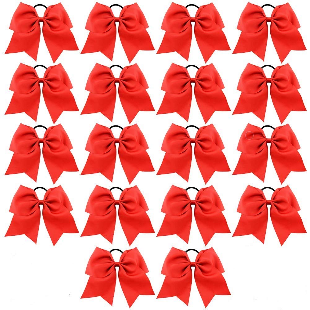 Caenagrion 18 PCS 8" Large Red Cheer Hair Bows Ponytail Holder Elastic Band Handmade for Cheerleaders Teen Girls College Sports