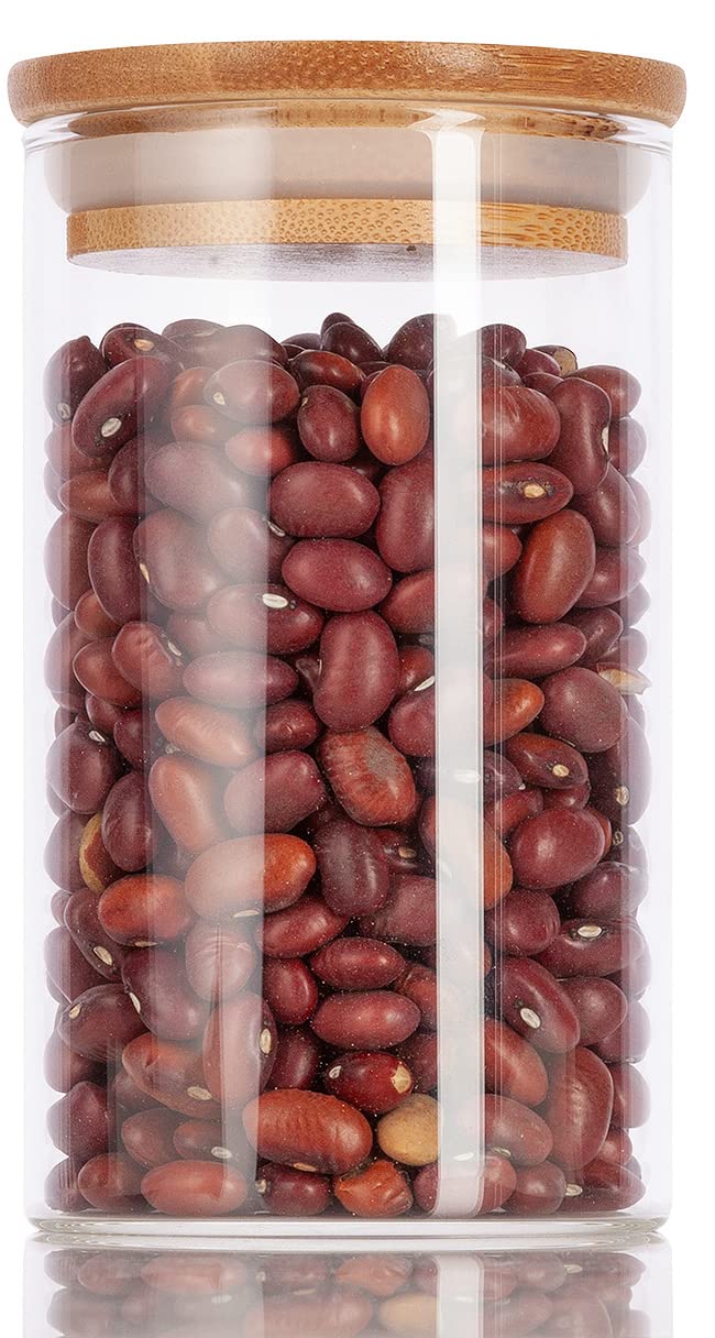 (3 Pack) 10 oz Clear Glass Jar Borosilicate Tall with Wood Bamboo Silicone Sealed Lid