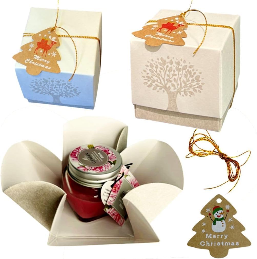 regalami.shop Set 6 Candele Natalizie Decorative con Scatoline, Nastri e Tag – Idee Regalo di Natale per Casa, Tavola e Home Decor (avorio)