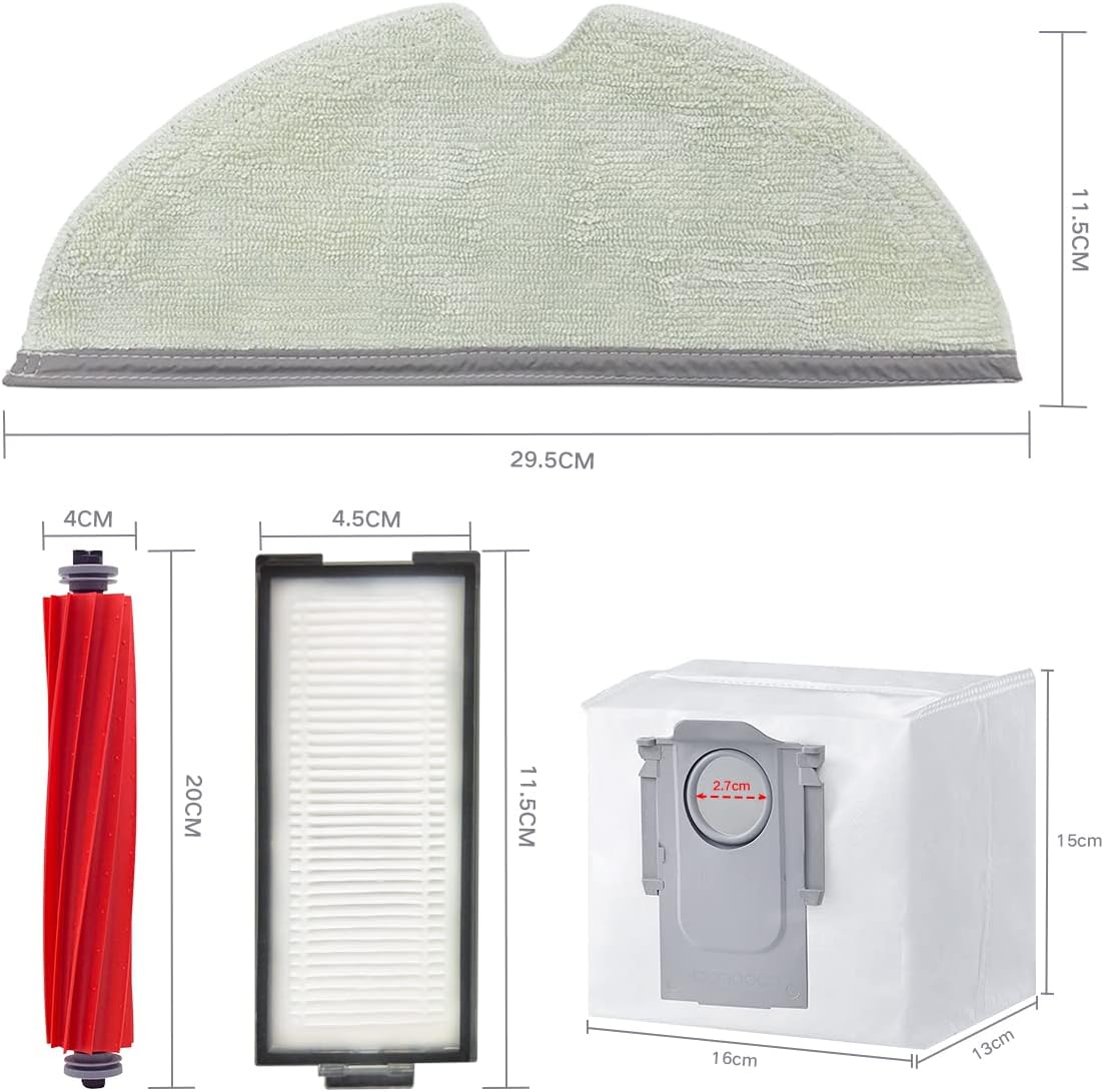 Vacuum Accessories Replacement for Roborock Q7+ Reusable Hard Floor Expert Wet Compatible Microfiber Soft x1 Main Brush x3 dust bag x4 Mop Pad x2 Filter x4 Edge Brush Set