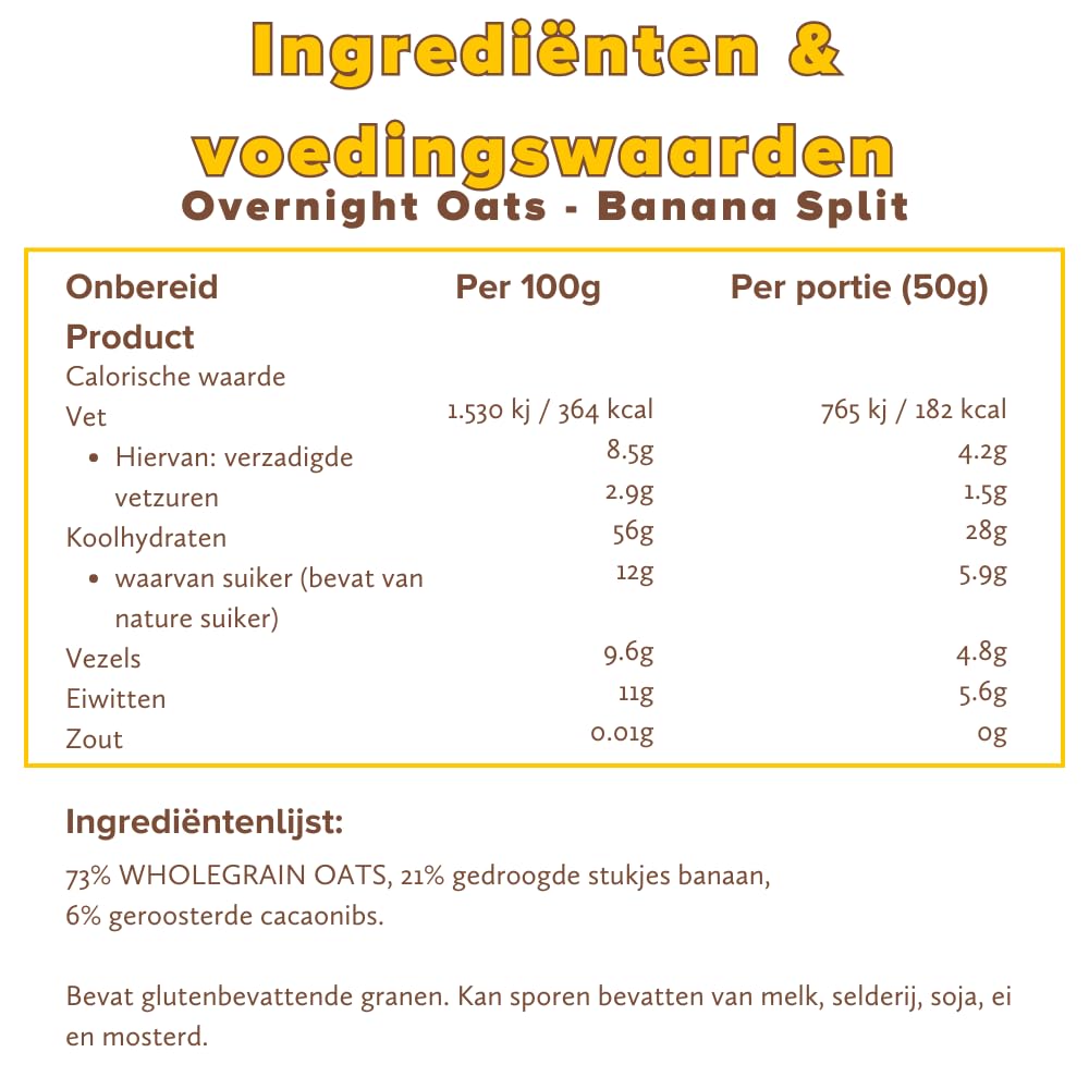 3Bears Overnight Oats Banana Split I 4 bustine di porridge vegano da 400 g con avena integrale I Colazione deliziosa, per una notte in frigorifero I Porridge per la colazione senza zucchero, preparato