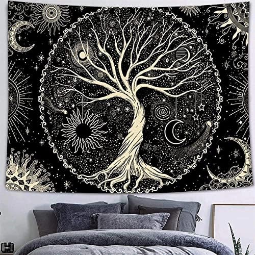 Arawat Tasiemka Ścienna Drzewo Tkanina Natura Dekoracja Sypialnia Wiszące Ścienne Boheme Płótno Mandala Psychodeliczna Japońska Tasiemka do Salonu Dormitorium (Złoto, 130x150cm)