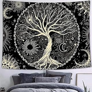 Arawat Tasiemka Ścienna Drzewo Tkanina Natura Dekoracja Sypialnia Wiszące Ścienne Boheme Płótno Mandala Psychodeliczna Japońska Tasiemka do Salonu Dormitorium (Złoto, 130x150cm)