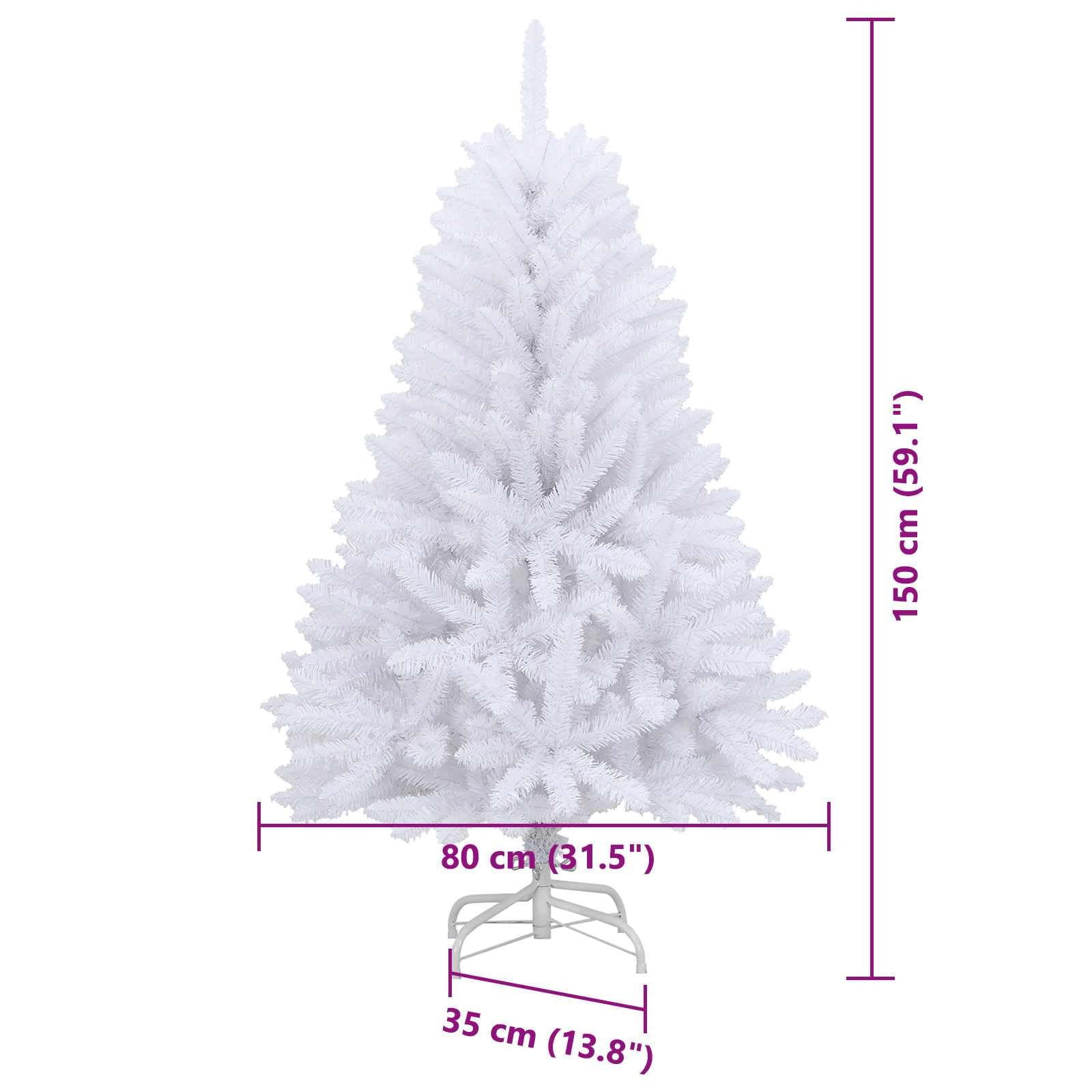 Albero di Natale artificiale pieghevole, bianco, 150 cm, in PVC e acciaio, con 150 luci LED, 8 modalità di illuminazione, alimentato tramite USB, robusto supporto in acciaio, ideale per