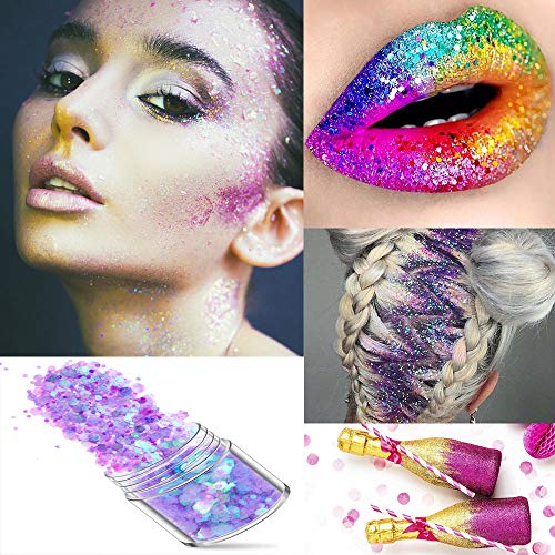 YUEMING 12 Stuks Face Glitter Chunky Glitters, Nagel Pailletten, Sequin Pailletten Poeder Glanzende, Iriserende Vlokken… - Image 7