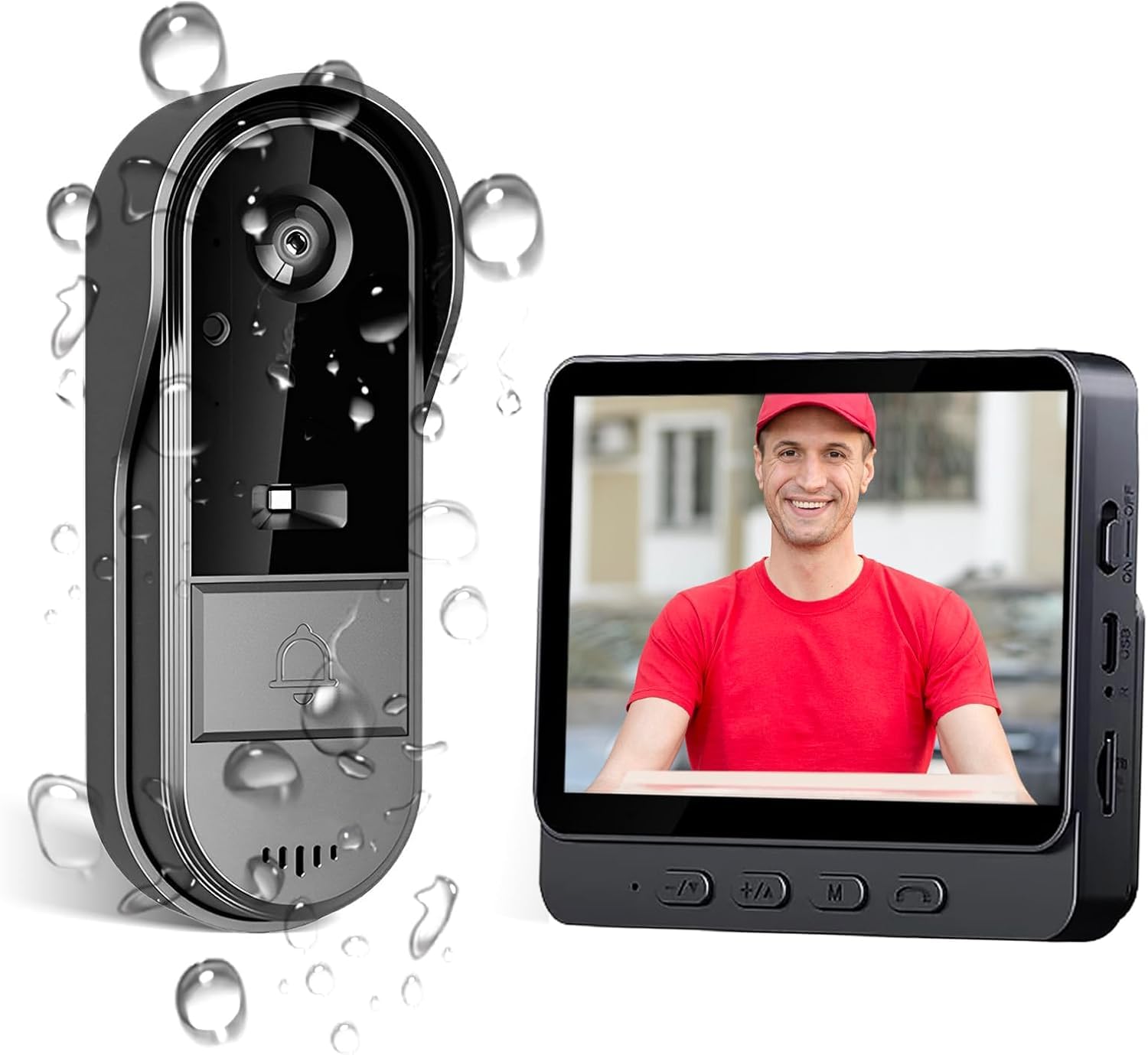 TKMARS Videocitofono senza Fili da Esterno 1080P Citofono senza Fili da Esterno Campanello HD Visione Notturna Citofono Grandangolare IP65 Impermeabile Videocitofono con Schermo 4,3P Batteria 1000mAh