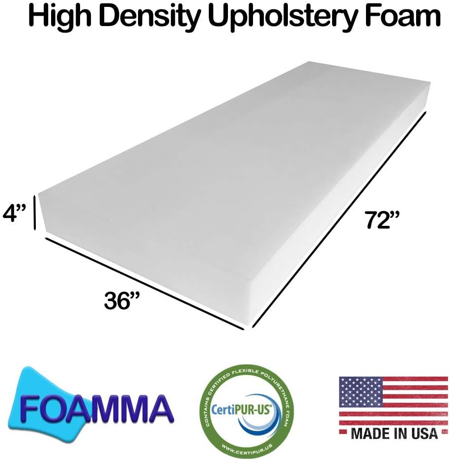 Foamma 4" x 36" x 72" High Density Upholstery Foam Cushion (Seat Replacement, Upholstery Sheet, Foam Padding) Made in USA