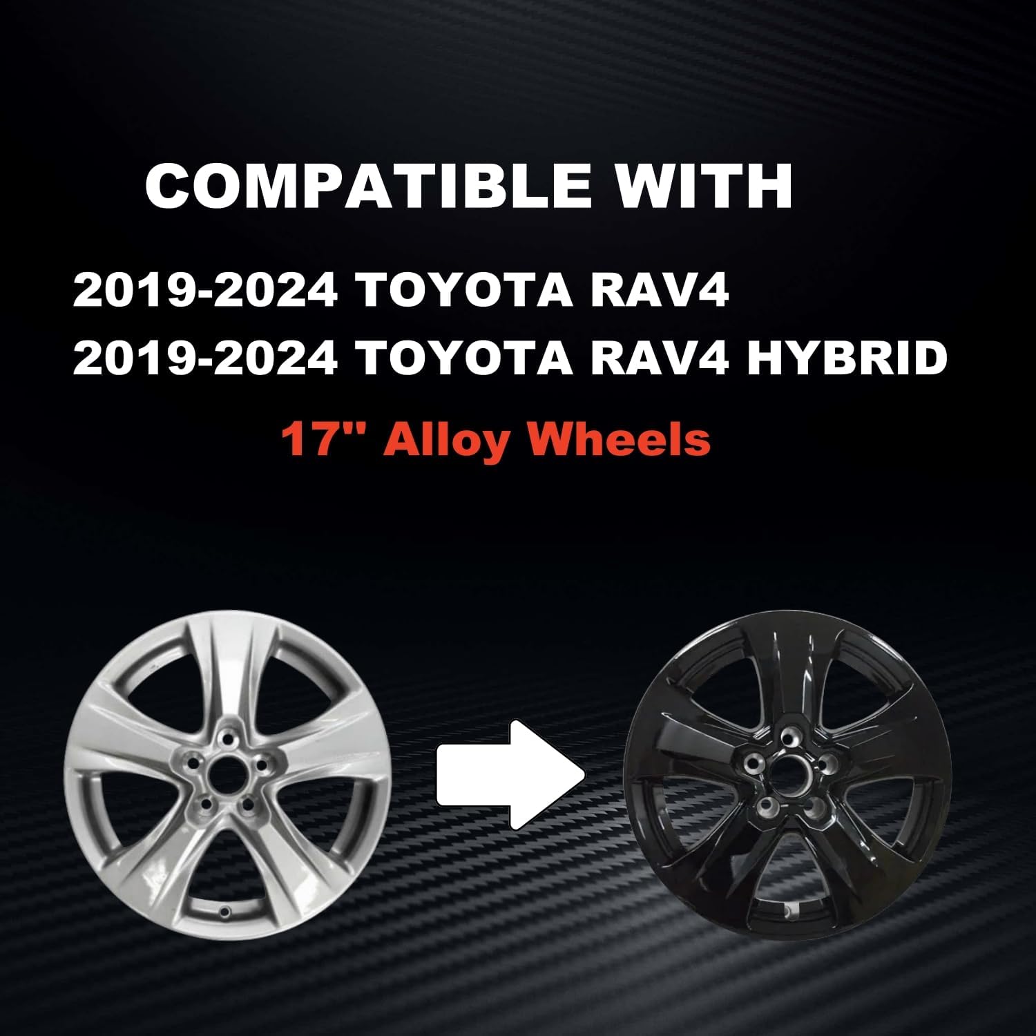 glossy black wheel skins compatible with 2019-2024 toyota rav4/rav4 hybrid ;set of 4 pcs;17 inch