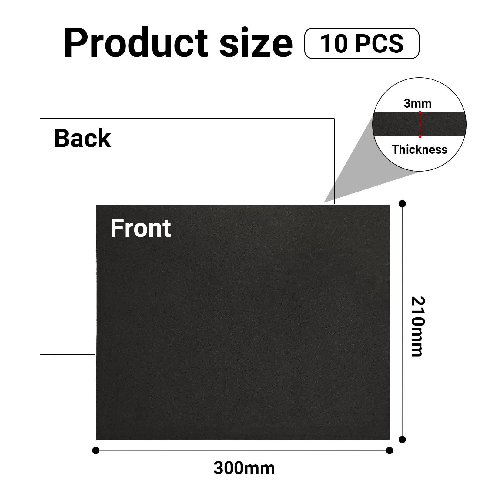 10 Stück Selbstklebende EVA Schaumstoffplatten 250x200x3mm - Moosgummi Polster