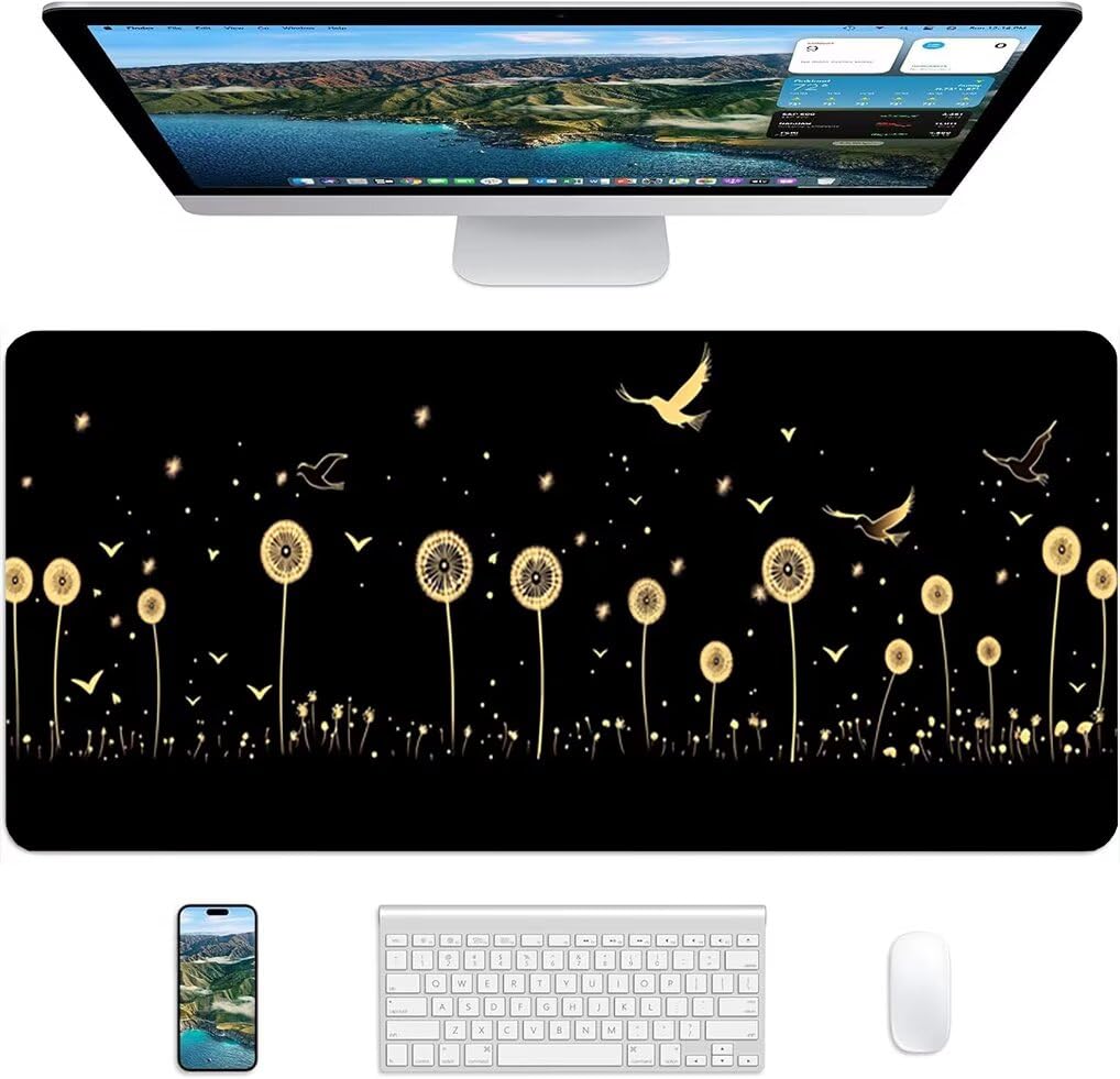 Wxuaixnn Pianta Tappetino per Mouse Gaming XXL, 160x80cm Tappetino da Scrivania, Nero Impermeabile Mousepad con Bordi Cuciti per Gamer e computer portatilea, Migliora la Precisione e la velocità -9811