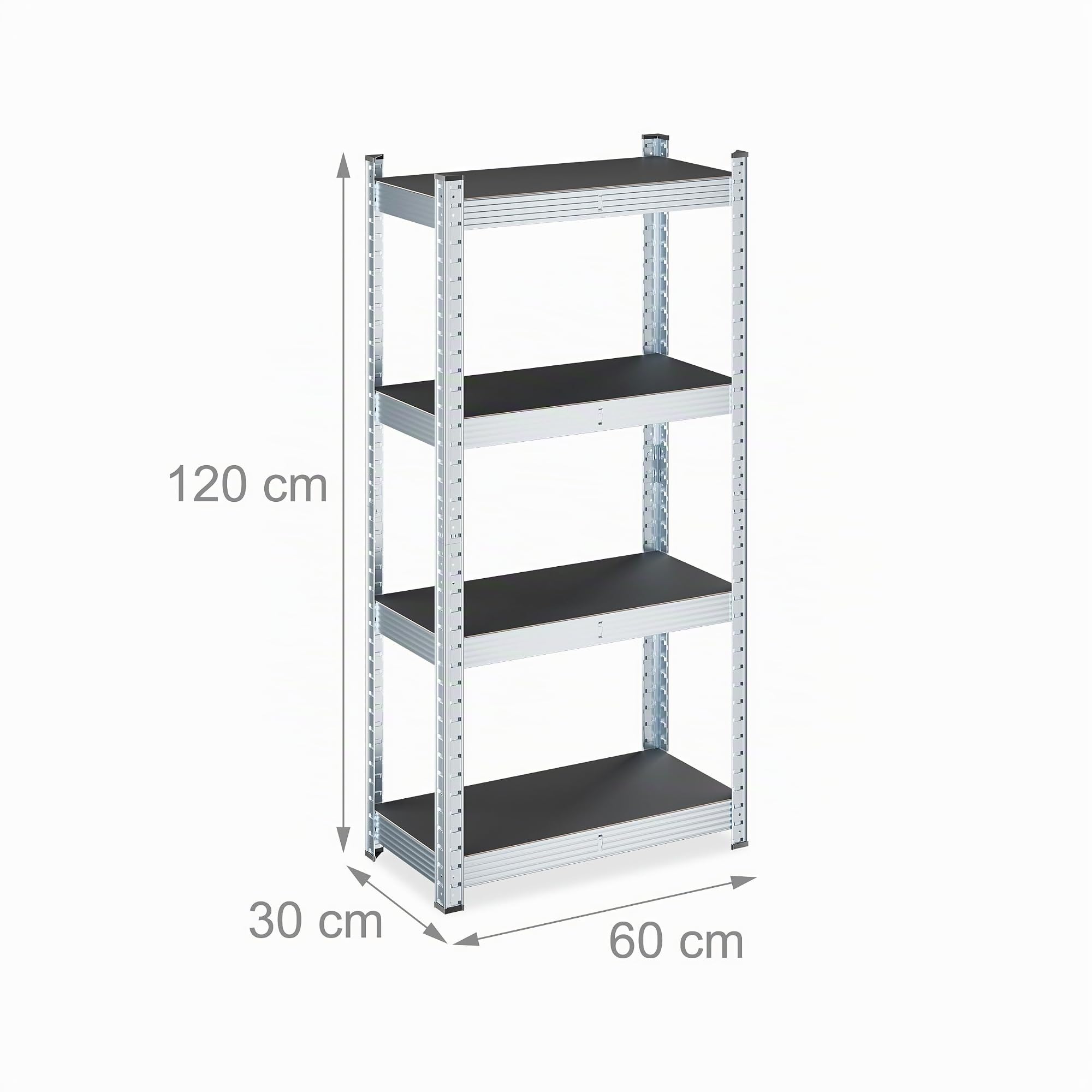 Relaxdays Estantería Almacenaje Metálica, 120x60x30 cm, para 700 kg, Acero Galvanizado, Taller, Garaje, Negro/Plateado
