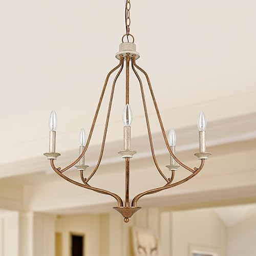 Miniatura 10 de Candelabro de 5 luces color negro mate y latón, 25 pulgadas, color dorado cepillado, iluminación colgante moderna para isla de cocina, comedor y