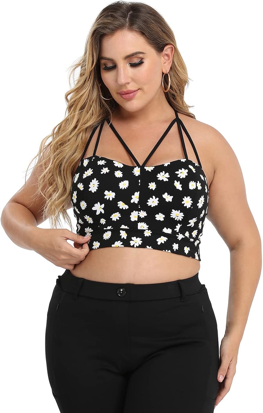 HDE Women's Plus Size Spaghetti Strap Cami Bralette Bustier Crop Top