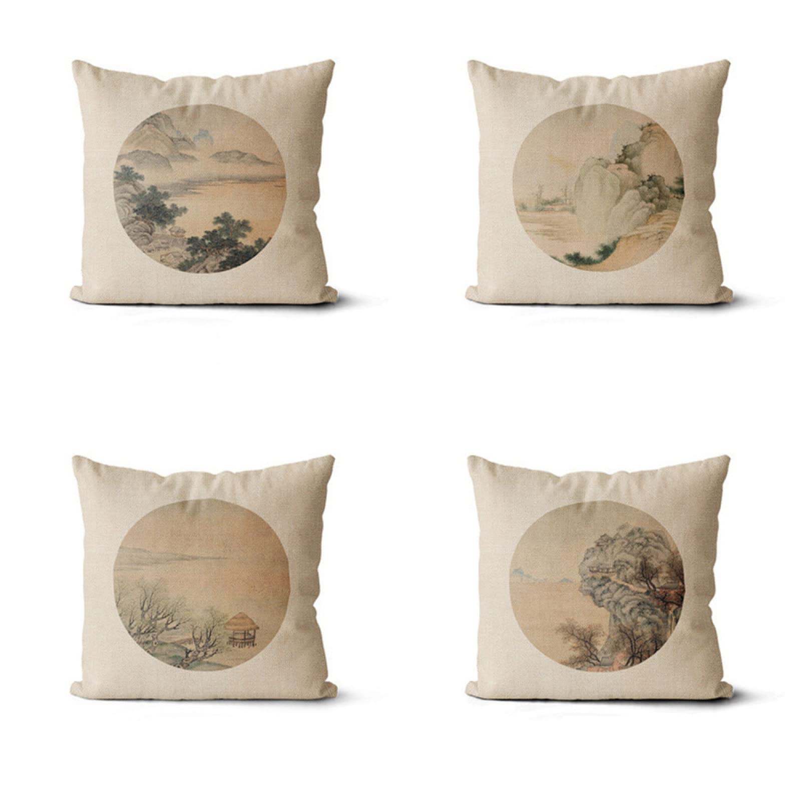 Housse de coussin 55x55cm en lin durable taie d'oreiller motif montagne double face