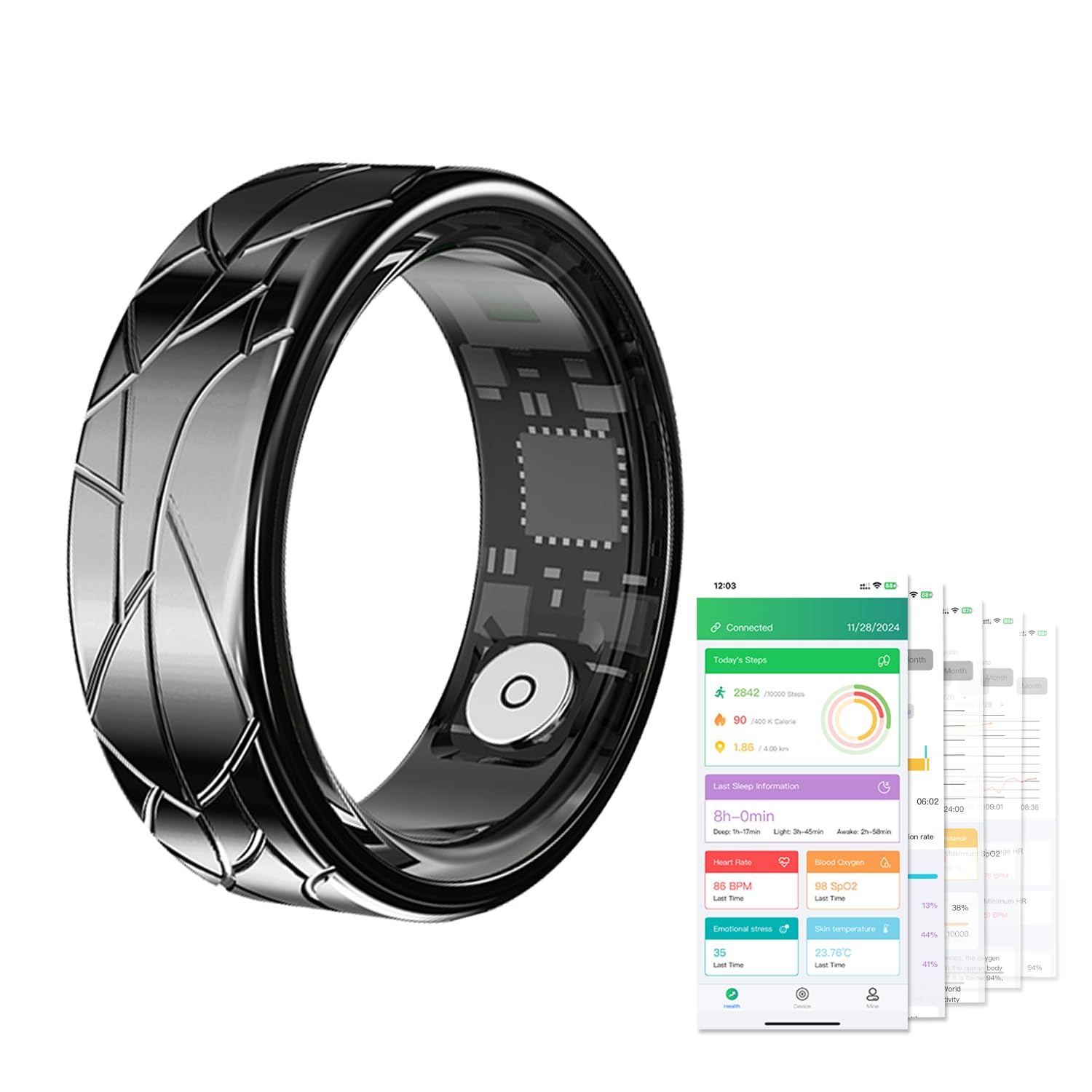 Tulbeys Smart Ring Fitness Tracker for Women Men Step Counter Heart Rate Blood Oxygen Calorie Sleep Tracker Health