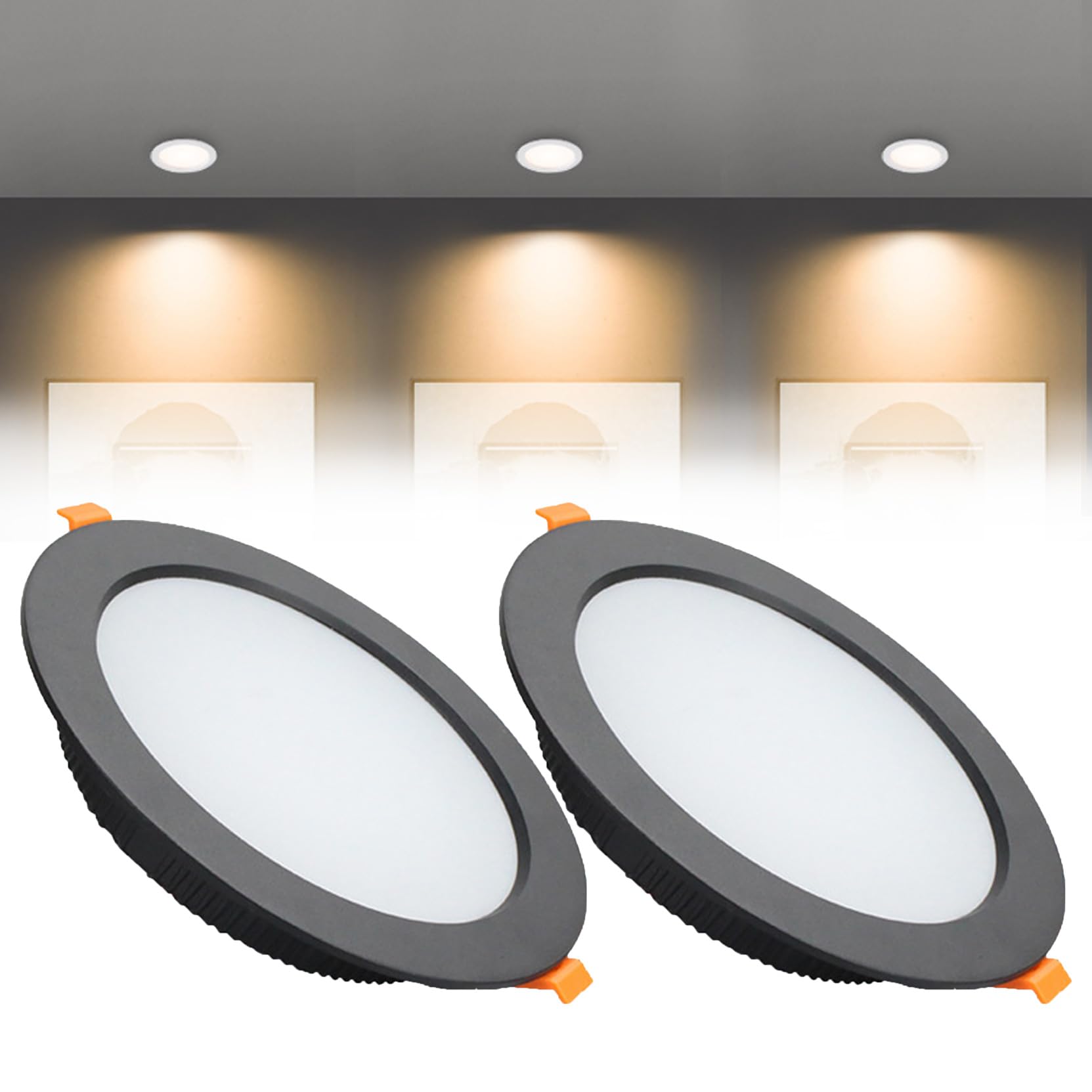 Syibelters 12W LED Recessed Ceiling Lights 145mm Warm White 3000K 12W 240LM, Cut Φ110-130mm, AC110-240V Ultra Slim Downlights, LED Panel Light for Living Room Hallway, 2 Pack
