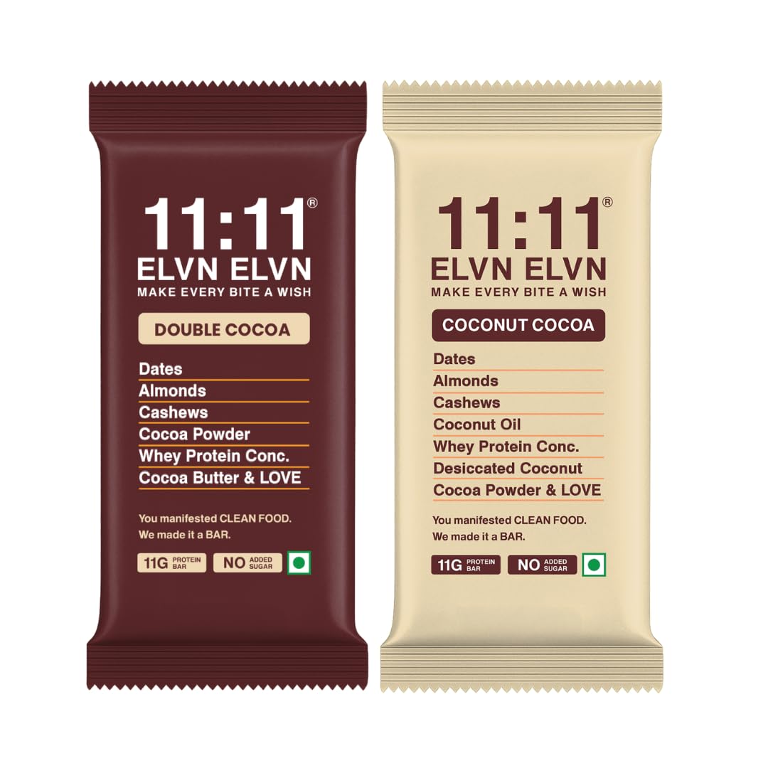 11:11 ELVN ELVN Double Cocoa & Coconut Cocoa Protein Bar Combo (Pack of 8) | 11g Protein Per Bar | Sweetened with Dates | No Refined Sugar | High Protein Snack | 100% Natural-image-44