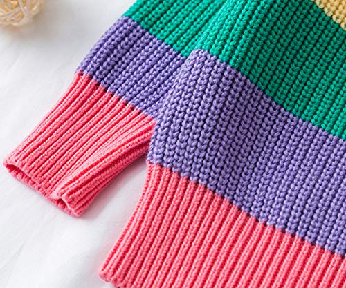 Image of Girl Pink Crewneck Sweaters Rainbow Sweater Knit Tops for 2-8 Years