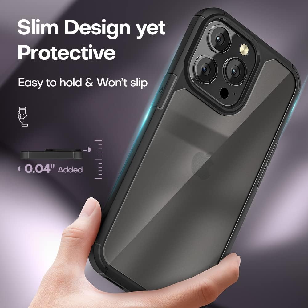 TAURI [5 in 1 Designed for 13 Pro Max Case, [Not-Yellowing] with 2X Tempered Glass Screen Protector + 2X Camera Lens Protector, [Military-Grade Drop Protection] Slim Phone Case 6.7 Inch Matte Black