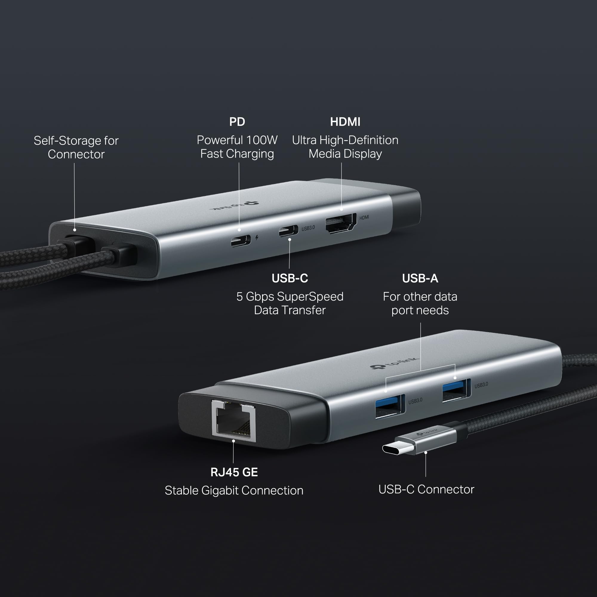 TP-Link UH6120C Hub USB C 6 in 1, 1 HDMI 4K@60Hz, 1 Gigabit Ethernet, 1 PD Rapida a 100 W, 3 Porte di USB 3.0 (1 USB-C, 2 USB-A), SuperSpeed a 5 Gbps, Adattatore per Windows, Mac OS X, iOS, Android