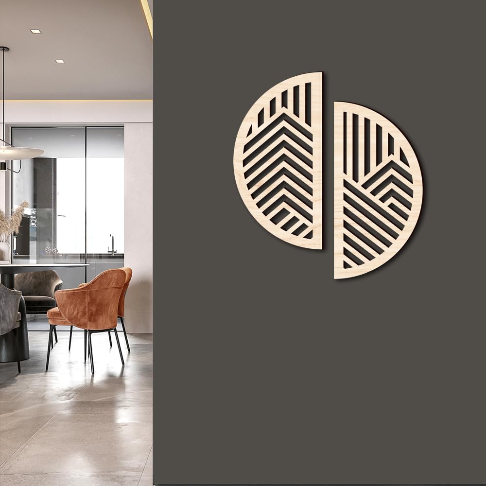 seaNpem Wood Wall Decor - Round Wooden Wall Art Sculpture Hollow Boho Wall Stickers Modern Geometric Wood Wall Decor for Living Room Bedroom Home Office Decor (Beige)