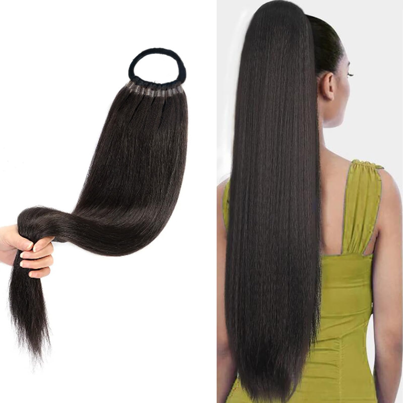 32inch Long Braid Ponytail Extension with Elastic Tie Sleek Straight Braids Ponytail Natural Soft Synthetic Hairpiece for Women Girls (#4