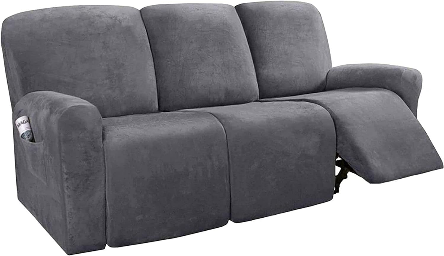 Funda for sillón reclinable Relax de Terciopelo elástico de 1 Plaza, 4 Piezas con Bolsillos Funda for sillón eléctrico reclinable Relax(Grigio,3 posti)