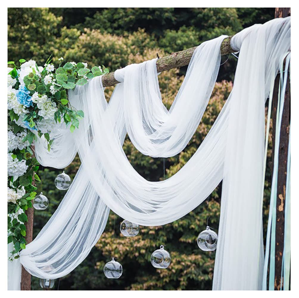 Tüllstoff Weiss 160cm Breite Tüll Deko Stoffe Weiß Chiffon Organza Stuhl Deko Hochzeit Dekostoff Transparent Querbehang Voile Vorhang für Hochzeit Party Geschenke Crafts Deko