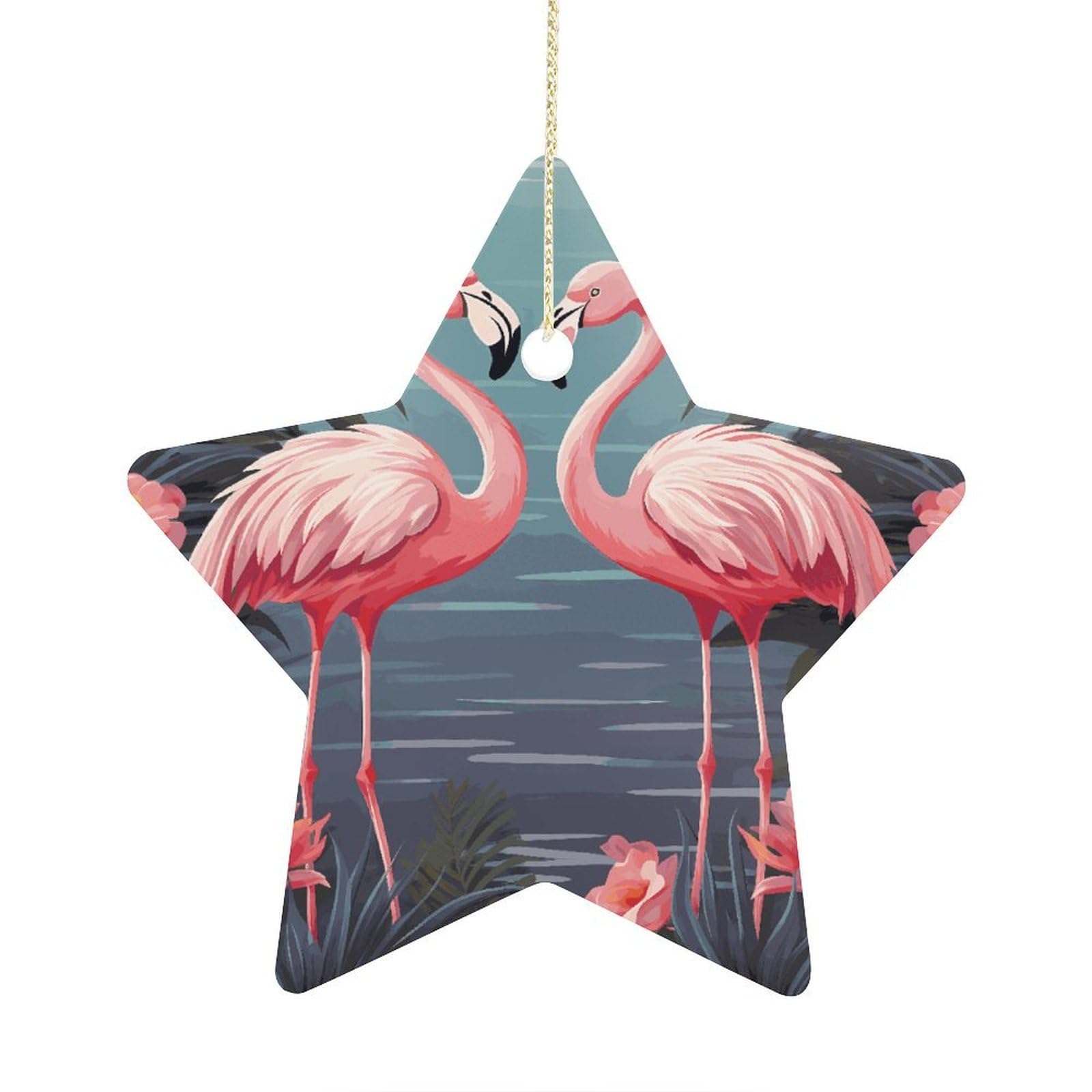 Fodpand Women's Style Flock Of Tropical Flamingos Ornament With String, Keepsake Hanging Decorations,Ceramic Ornaments For Men Indoor Home Holiday Party Gifts