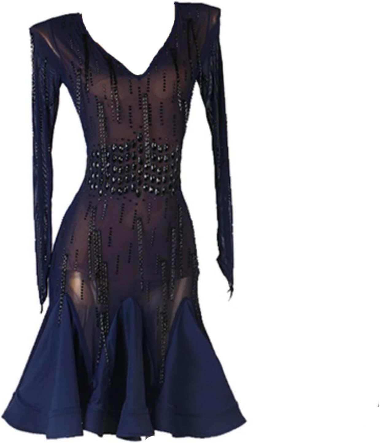 Size XXL Latin Dance Competition Dresses for Women Mesh Ballroom Dance Costume Applique Cha Cha Dance Dress