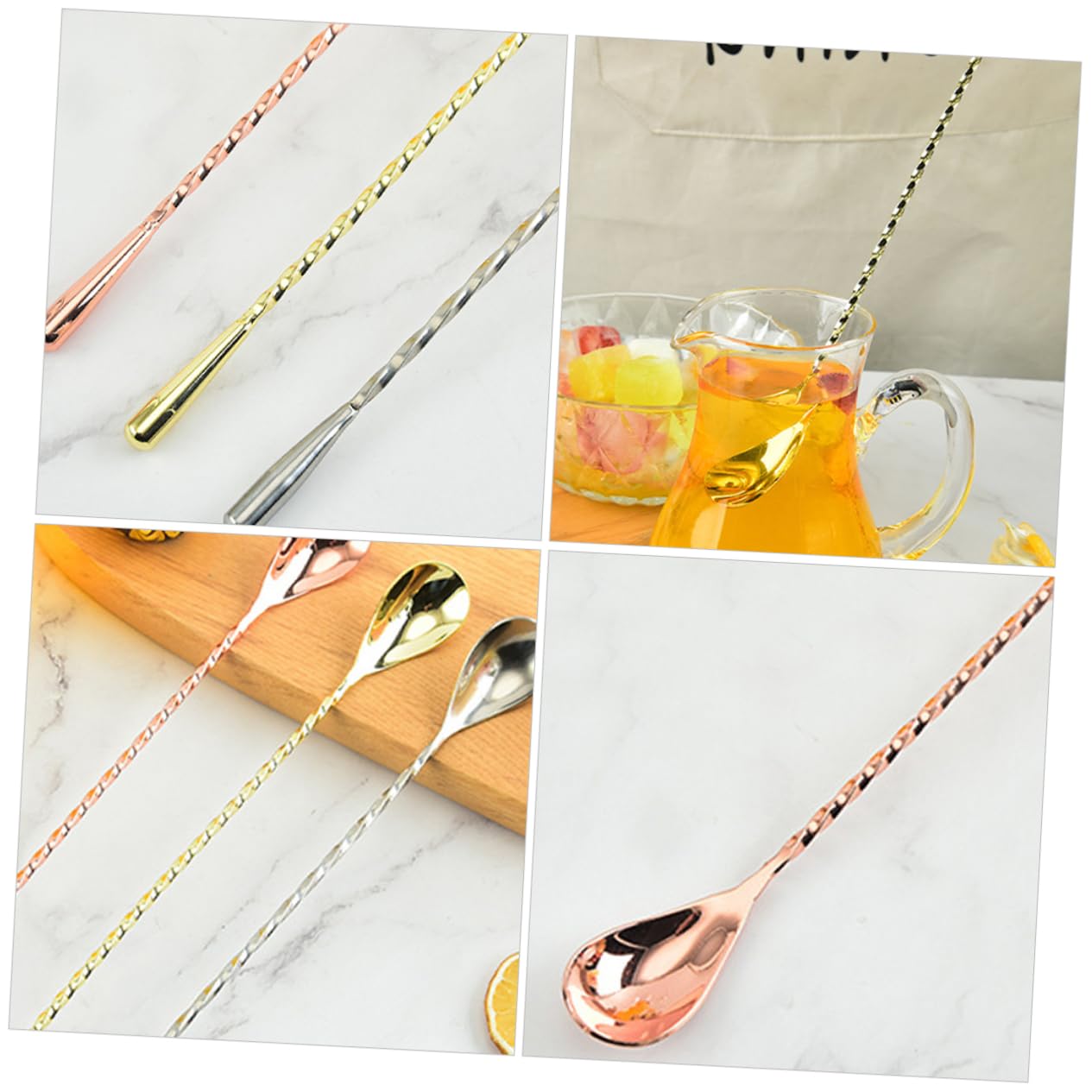 Cabilock 4pcs Stainless Steel Mixing Spoon Multi-function Bar Stirrer Household Cocktail Spoon Easy Clean for Bars Homes