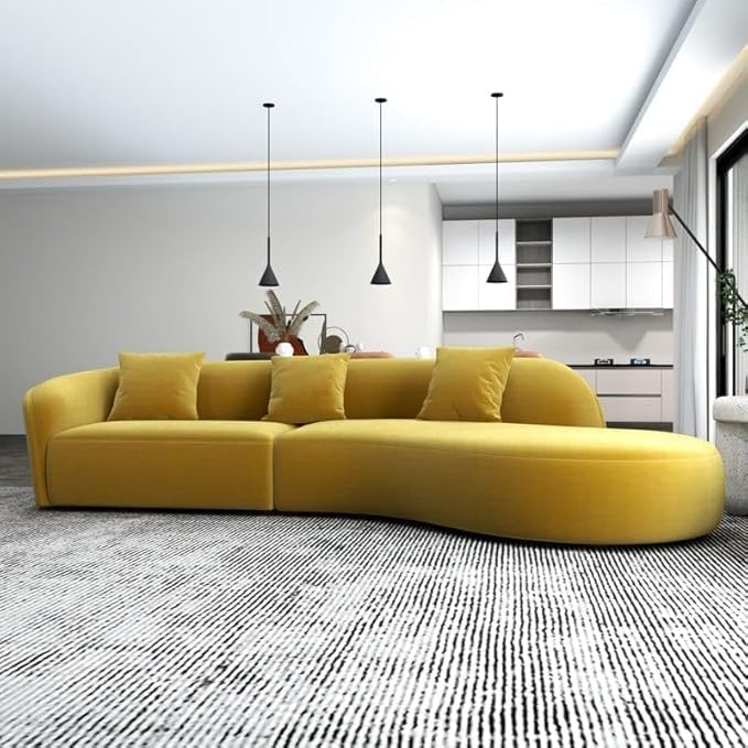 Image of Modern Classic L Shape Sectional Sofa Set, Chesterfield Style 4 Seater Sofa Set with Pillows for Living Room, Bedroom and Office, Office, and Hallway Colour (Yellow)