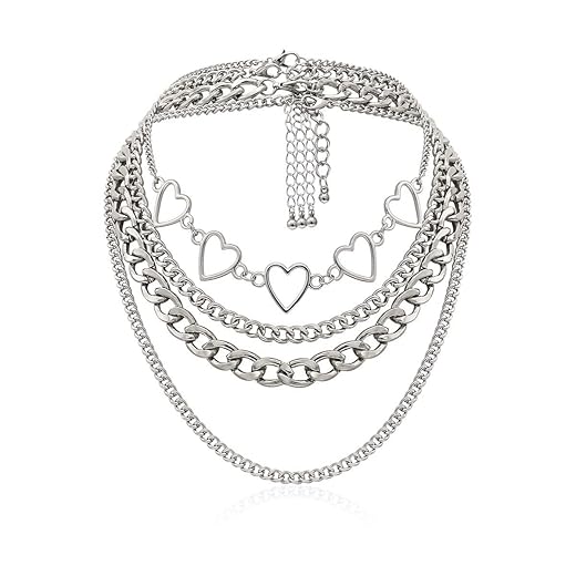 Simple Heart Necklace Lolita Choker Chain Layered Cuban Chunky Silver Chain Necklace for Women Men Chic y2k Clothes Jewelry