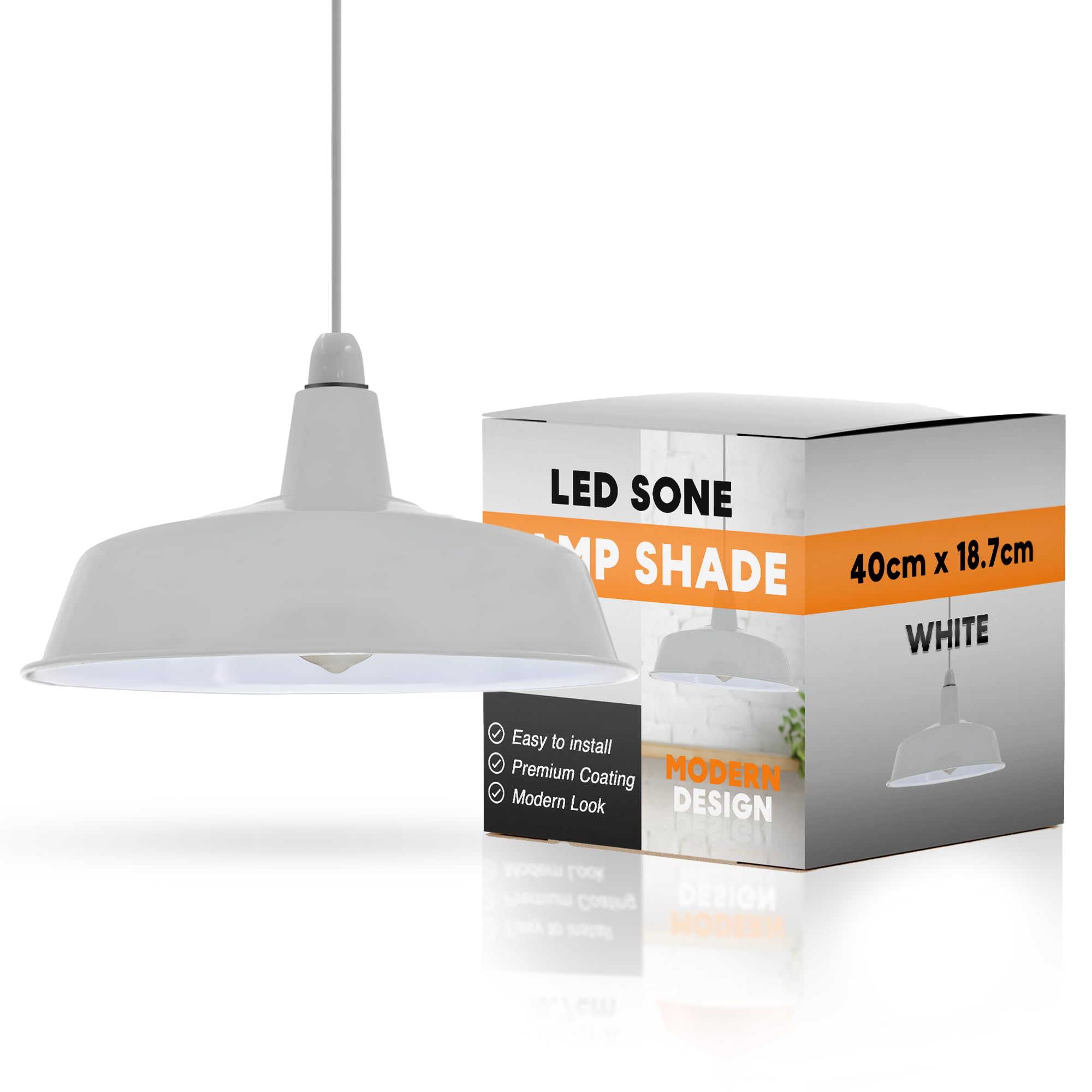 Ledsone White Retro Light Shade Easy Fit Pendant Shade For Ceiling Light Metal Replacement Light Shade Internal Finish Lampshade For Hanging Light - Metal Lamp Shade